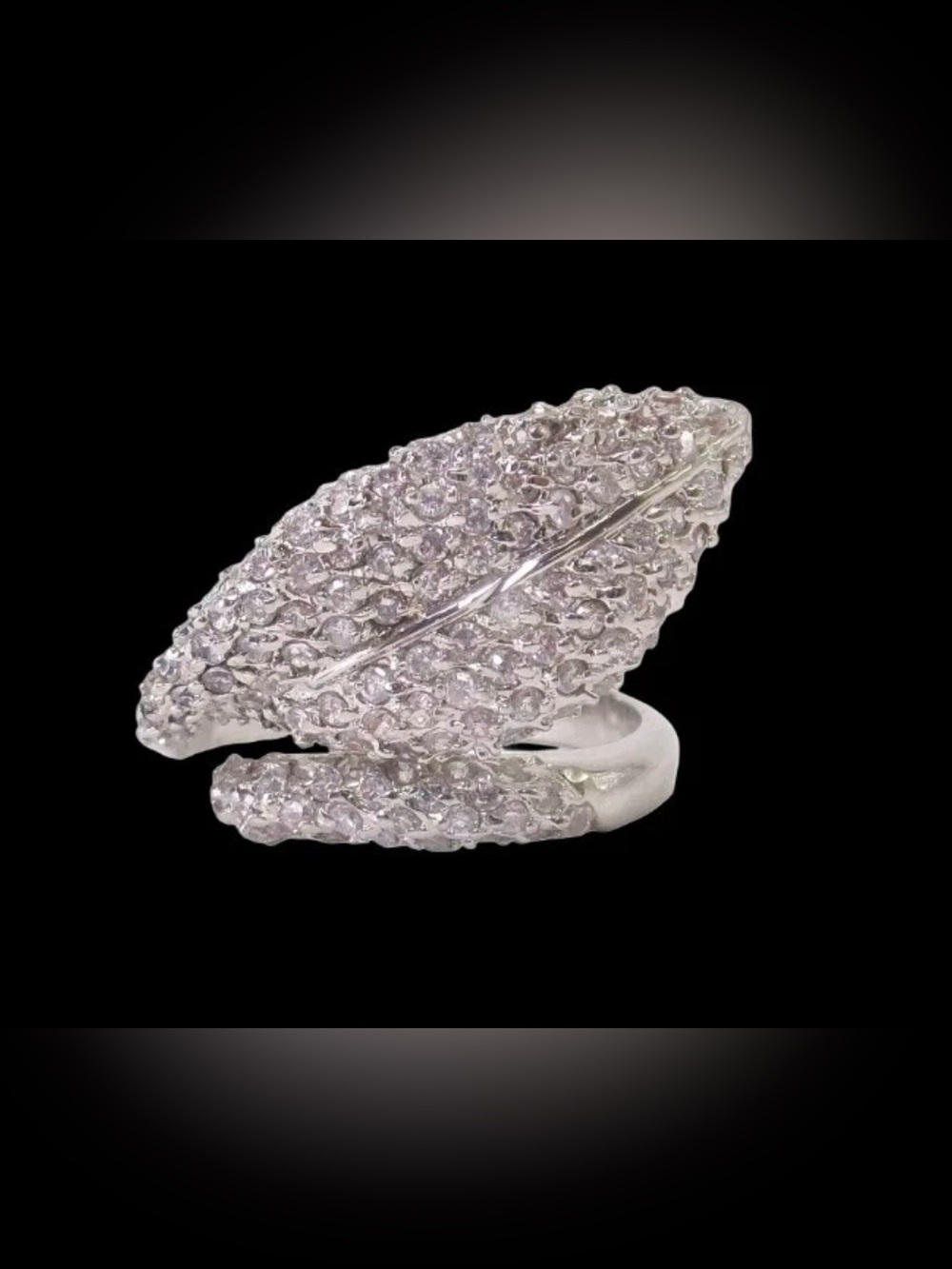 Leaf design ring w/ all clear cubic zirconia stones statement jewely Size 6 NEW